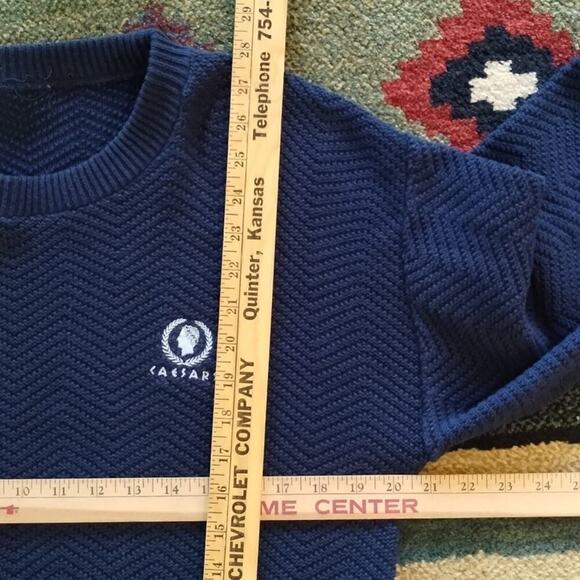 Caesars Palace Casino Vintage Old Money Preppy Navy Blue Textured Knit Sweater * - Picture 7 of 10